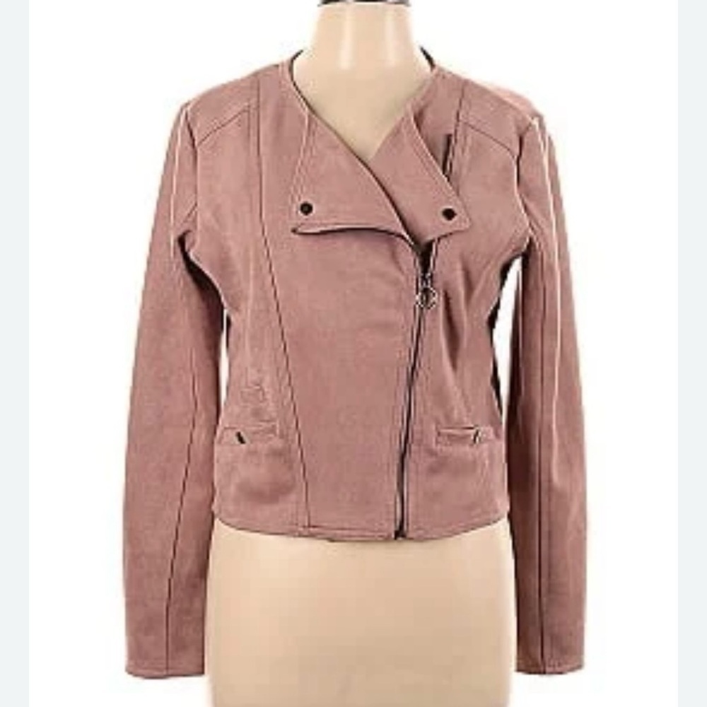 Haute Monde mauve faux suede moto jacket